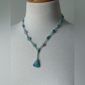 Sterling Silver Larimar Necklace | Blue Caribbean Gemstone Y-Drop | Boho Luxe